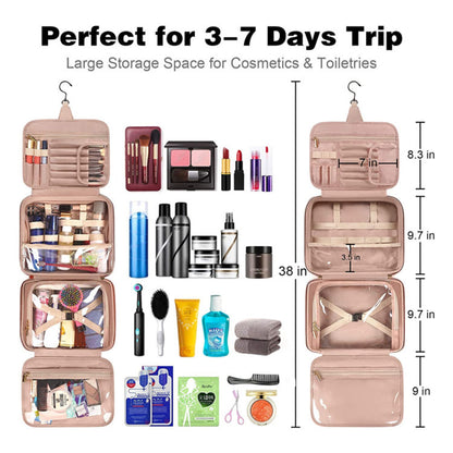 Black Portable Large Hanging Womens' Luxury PU Leather Cosmetic Bag -  Waterproof Travel Toiletry Organizer , Easy Visibility & Durable - Image 2