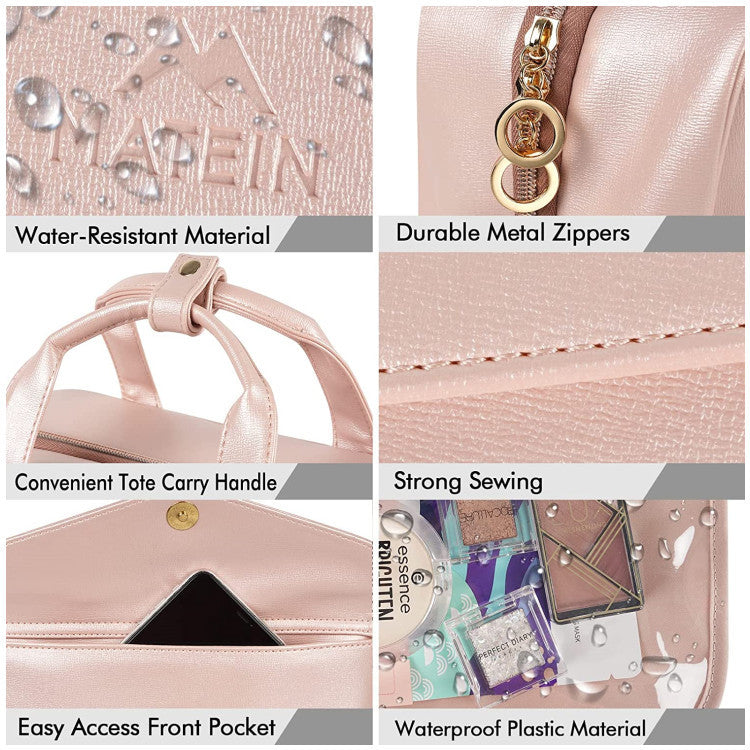 Black Portable Large Hanging Womens' Luxury PU Leather Cosmetic Bag -  Waterproof Travel Toiletry Organizer , Easy Visibility & Durable - Image 6