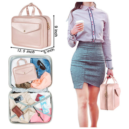 Black Portable Large Hanging Womens' Luxury PU Leather Cosmetic Bag -  Waterproof Travel Toiletry Organizer , Easy Visibility & Durable - Image 7
