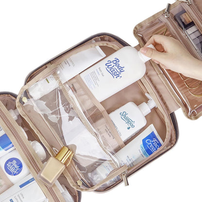 Dark Blue Large Capacity Hanging Toiletry Bag for Women(30.5 x 22.5 x 12 cm) - Checked Pattern Waterproof Cosmetic Organizer, Dry/Wet Separation & Multi-Compartment - Image 5