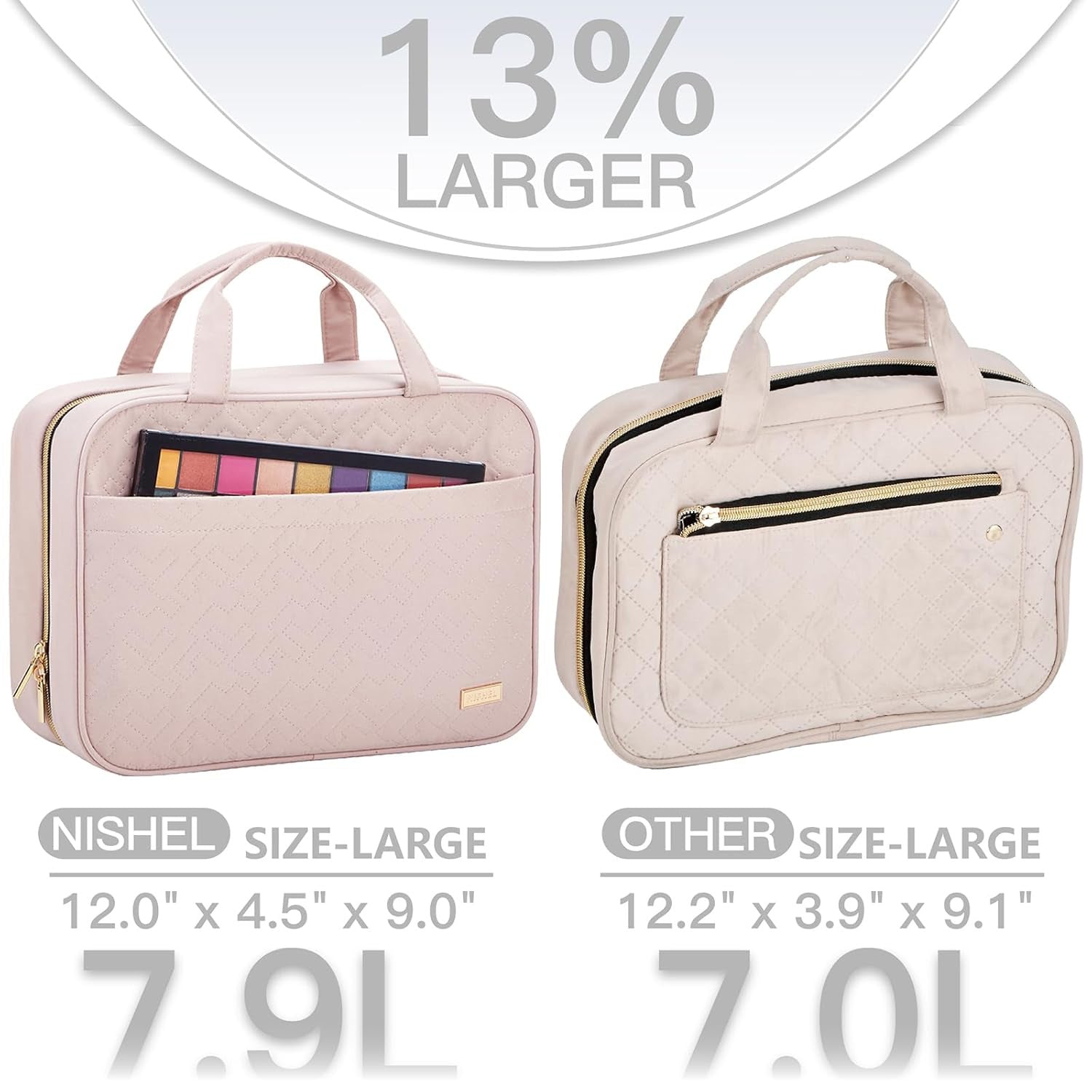 Black Large Capacity Hanging Toiletry Bag for Women(30.5 x 22.5 x 12 cm) - Checked Pattern Waterproof Cosmetic Organizer, Dry/Wet Separation & Multi-Compartment - Image 2