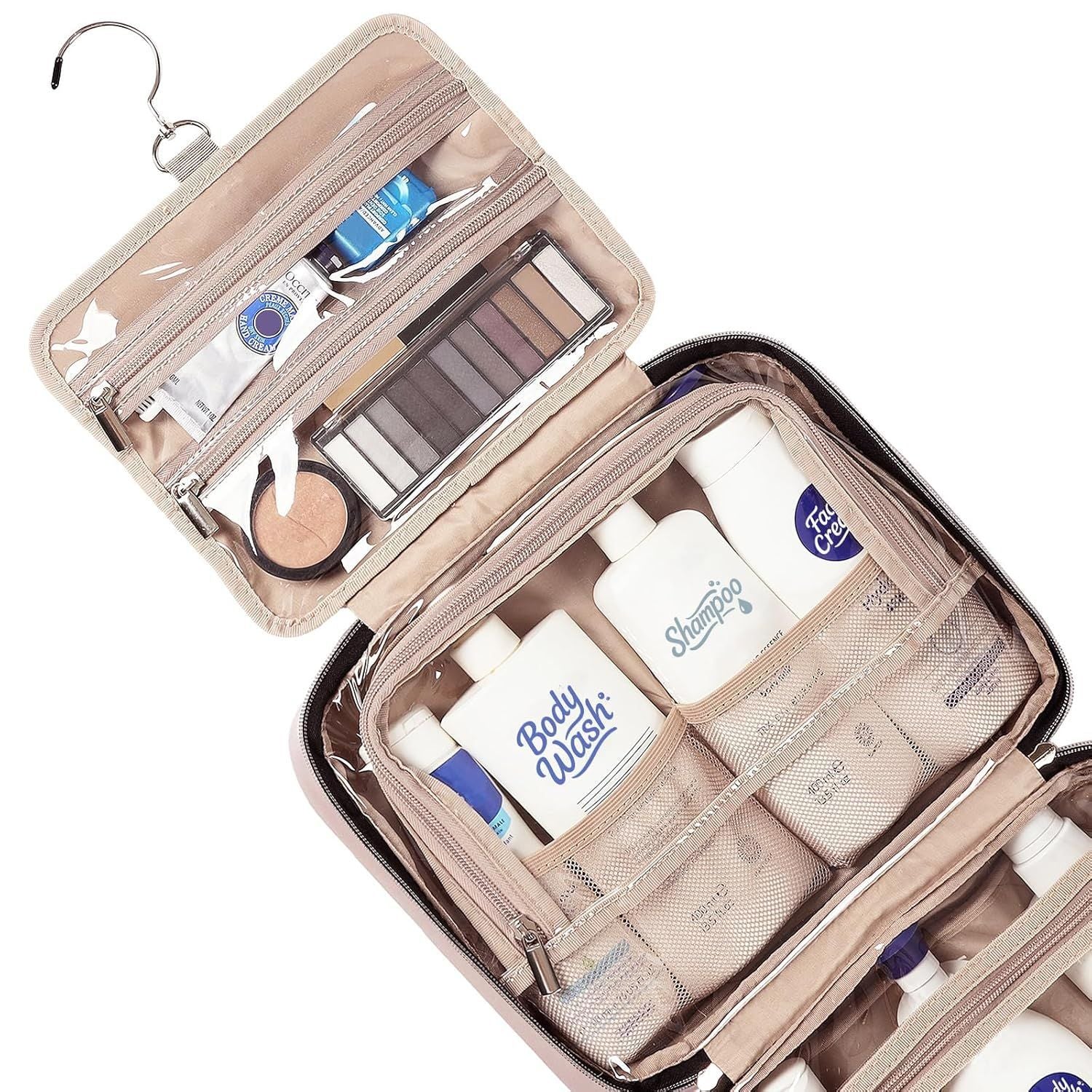 Purple Large Capacity Hanging Toiletry Bag for Women(30.5 x 22.5 x 12 cm) - Checked Pattern Waterproof Cosmetic Organizer, Dry/Wet Separation & Multi-Compartment - Image 4