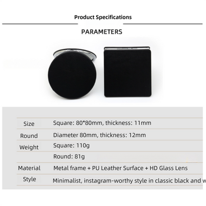 4-Pack Black Jumbo Square Folding Compact Mirror(8X8CM) - Men's Shaving & Women's Makeup Mirror, PU Leather Cover & High-Definition Glass Lens - Image 2