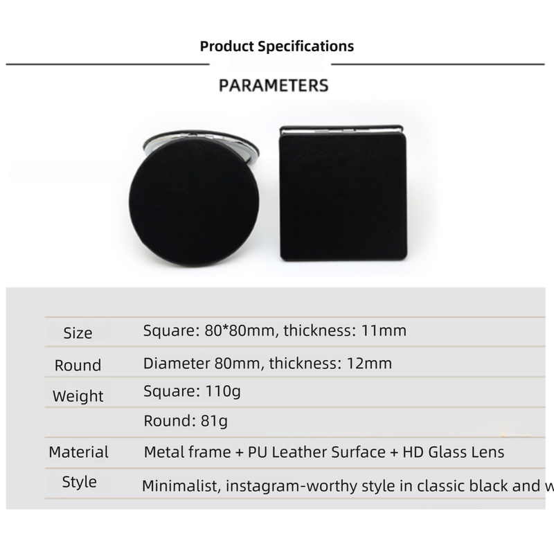 4-Pack Black Jumbo Round Portable Makeup Mirror(8x8CM) - Pocket Cosmetic Mirror for Touch-Ups, PU Leather Cover & Metal Frame - Image 2
