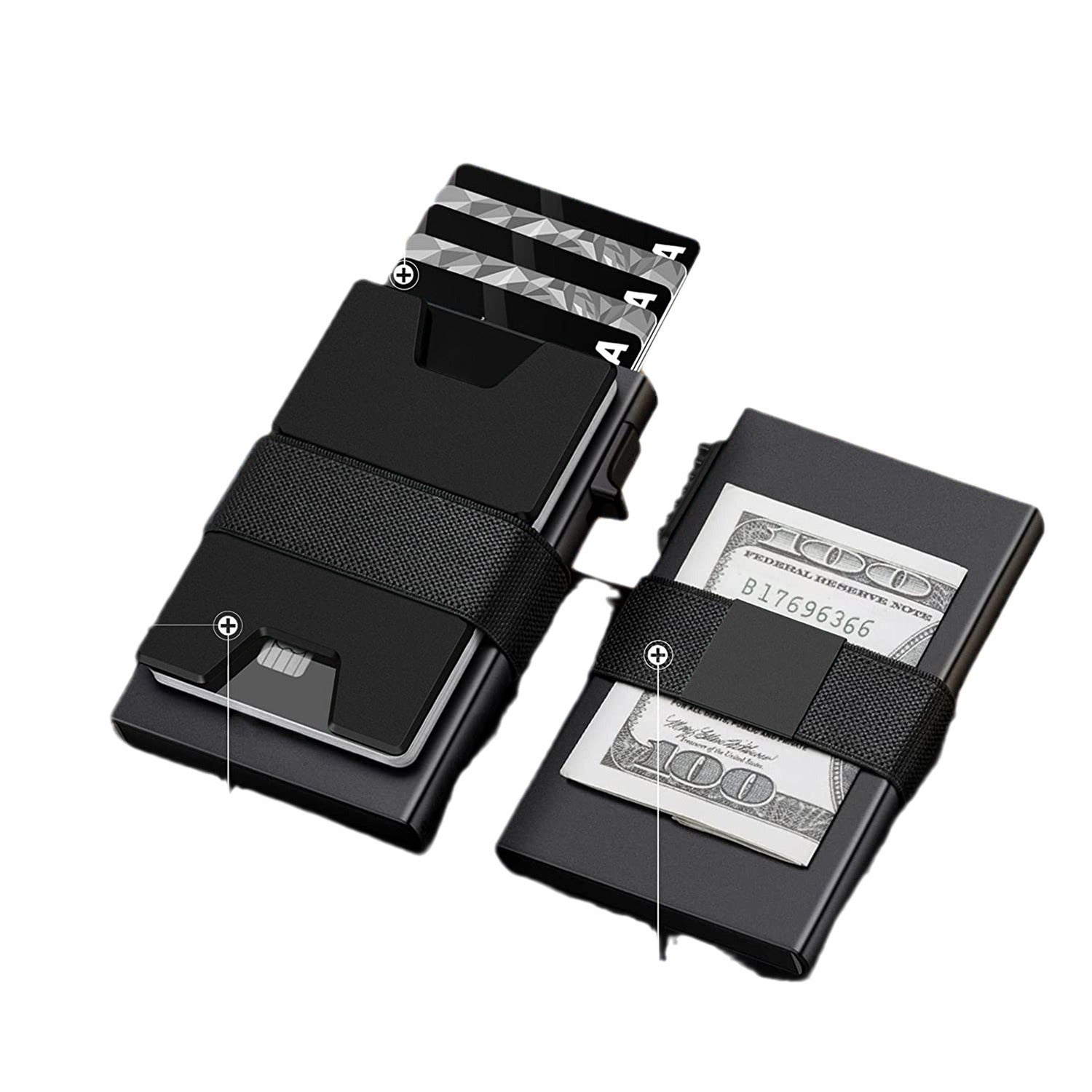 2-Pack Black Metal Thin Slim Men Women Pop Up Wallet (10.1 x 6.9 x 1.7 cm) - RFID Anti-theft Card Holder with box - Image 2