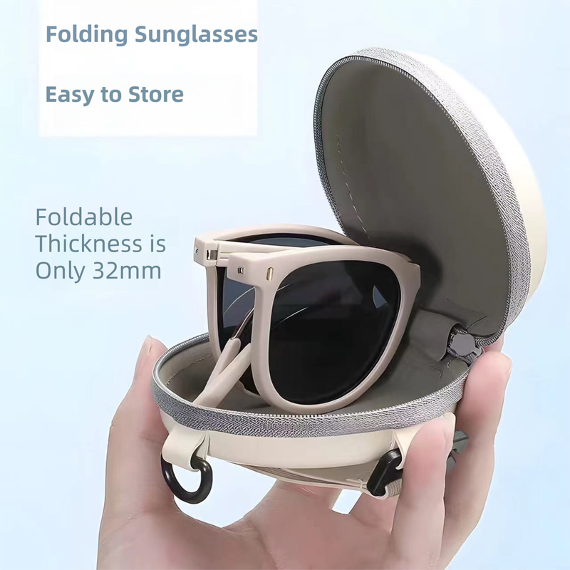 Ultra-Light Foldable TR Sunglasses for Women with Storage Bag - 15° Adjustable Temples & Premium Hinges, UV Protection (Black Frame/Grey Lenses) - Image 4