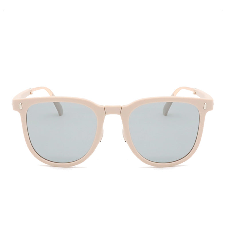 Ultra-Light Foldable TR Sunglasses for Women with Storage Bag - 15° Adjustable Temples & Premium Hinges, UV Protection (White Frame/Grey Lenses)