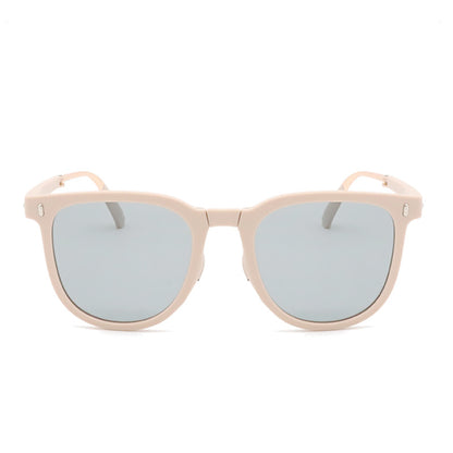 Ultra-Light Foldable TR Sunglasses for Women with Storage Bag - 15° Adjustable Temples & Premium Hinges, UV Protection (White Frame/Grey Lenses)