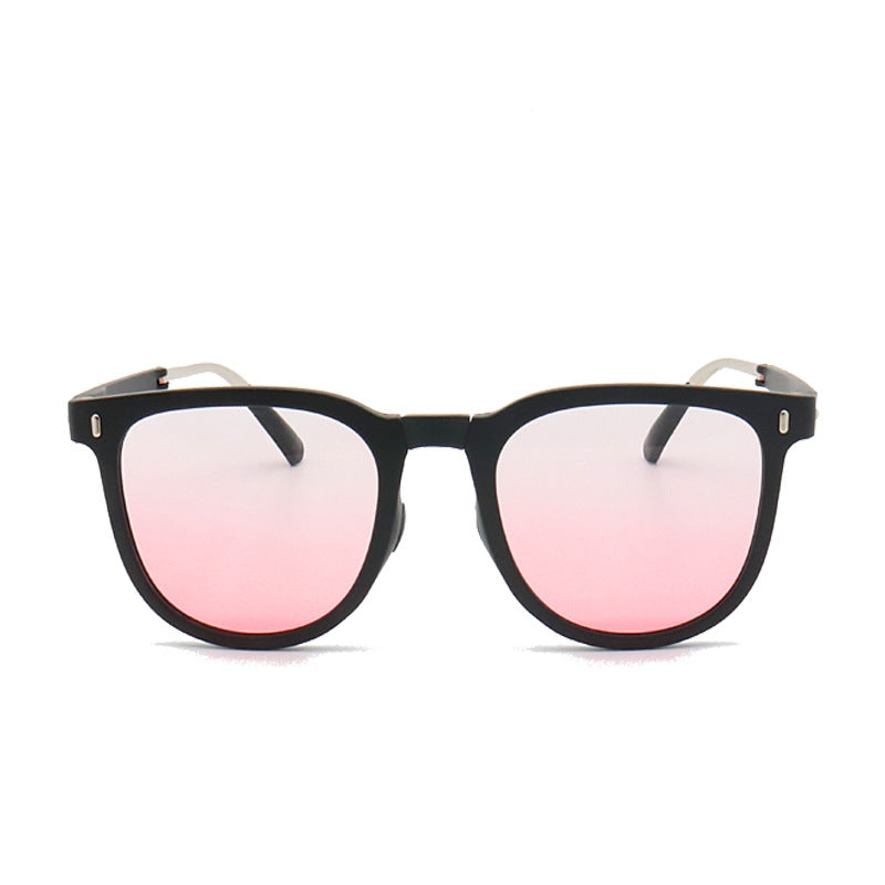Ultra-Light Foldable TR Sunglasses for Women with Storage Bag - 15° Adjustable Temples & Premium Hinges, UV Protection (Black Frame/Pink Lenses)