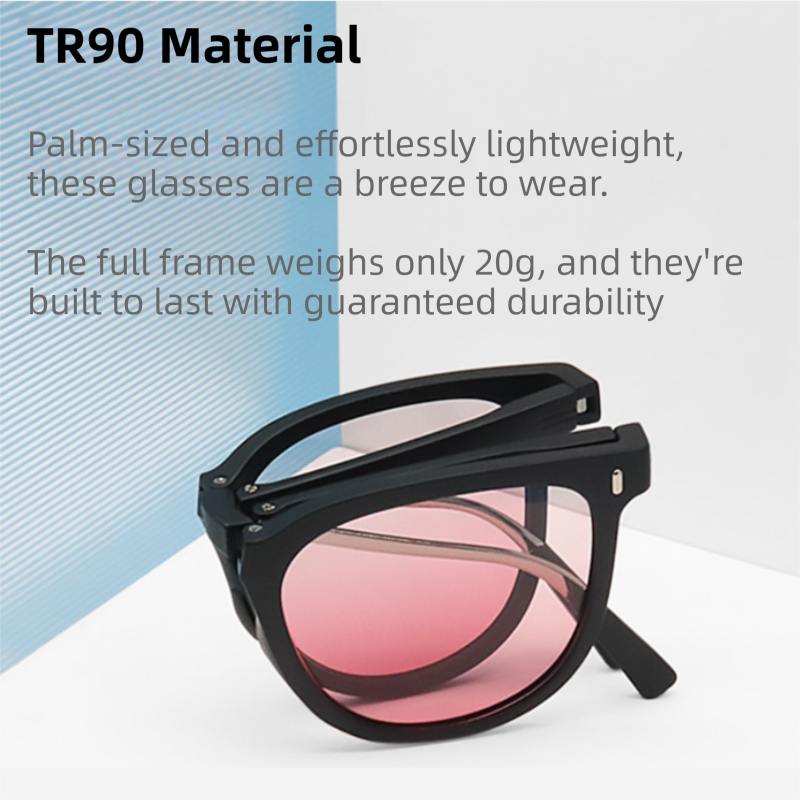 Ultra-Light Foldable TR Sunglasses for Women with Storage Bag - 15° Adjustable Temples & Premium Hinges, UV Protection (Black Frame/Pink Lenses) - Image 2