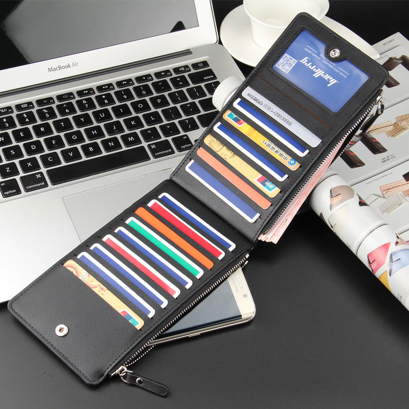 Brown Men's Slim Long Bi-Fold Wallet - Multi-Card Holder & Credit Card Organizer with Coin Pocket, Simple PU Leather Clutch - Image 2