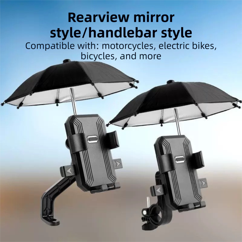 2-Pack Shock-Absorbing and Non-Slip Handlebar Phone Holder with Detachable Mini Umbrella - Waterproof & Windproof and Sunshade, 360° rotatable - Image 6