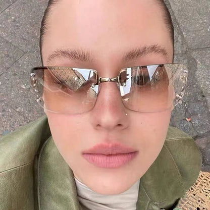 Y2K Rimless Butterfly UV400 Sunglasses for Women(White/Silver Mirror) - Bling Rhinestone Square Frameless, Sweet & Cool Fashion - Image 5