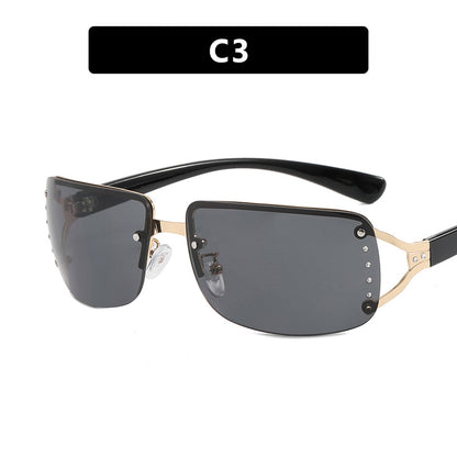 Y2K Rimless Butterfly UV400 Sunglasses for Women(Solid Grey) - Bling Rhinestone Square Frameless, Sweet & Cool Fashion