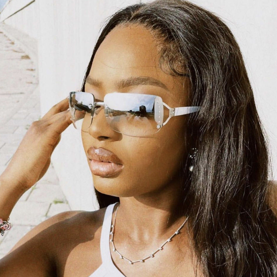 Y2K Rimless Butterfly UV400 Sunglasses for Women(Solid Grey) - Bling Rhinestone Square Frameless, Sweet & Cool Fashion - Image 4