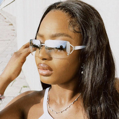 Y2K Rimless Butterfly UV400 Sunglasses for Women(Leopard/Brown) - Bling Rhinestone Square Frameless, Sweet & Cool Fashion - Image 4