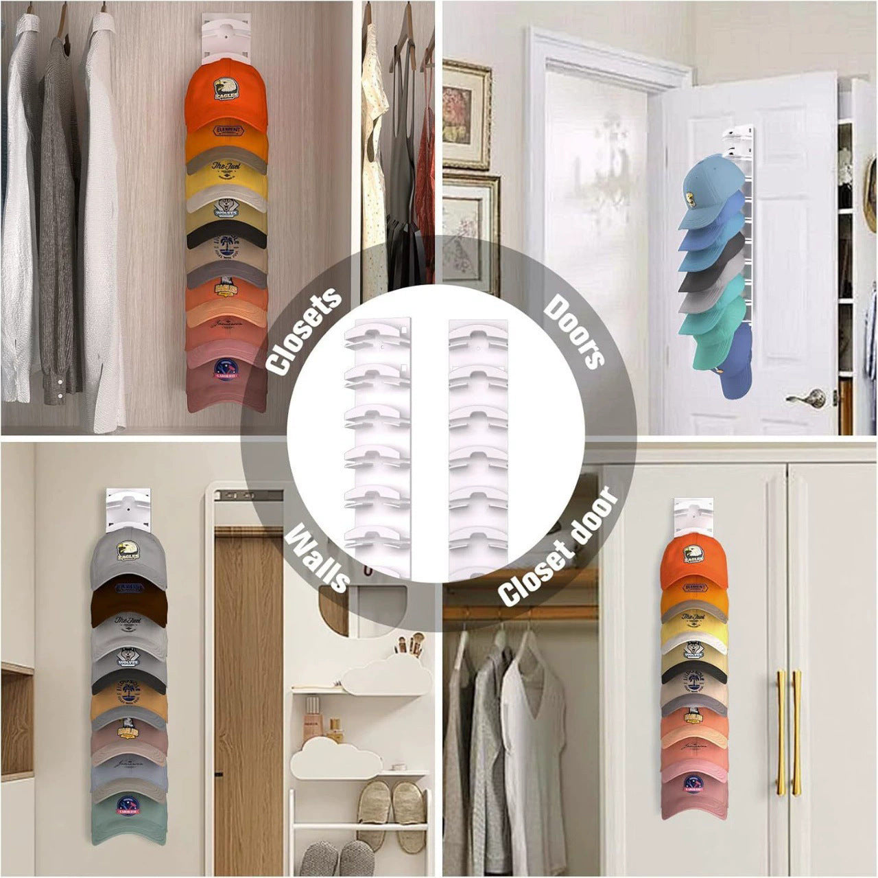 2-Pack 10-Tier Black Wall-Mounted Hat Rack with Installation Accessories - Space-Saving Plastic Baseball Cap and Other Hat Organizers - Image 2