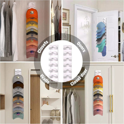 2-Pack 10-Tier White Wall-Mounted Hat Rack with Installation Accessories - Space-Saving Plastic Baseball Cap and Other Hat Organizers - Image 2