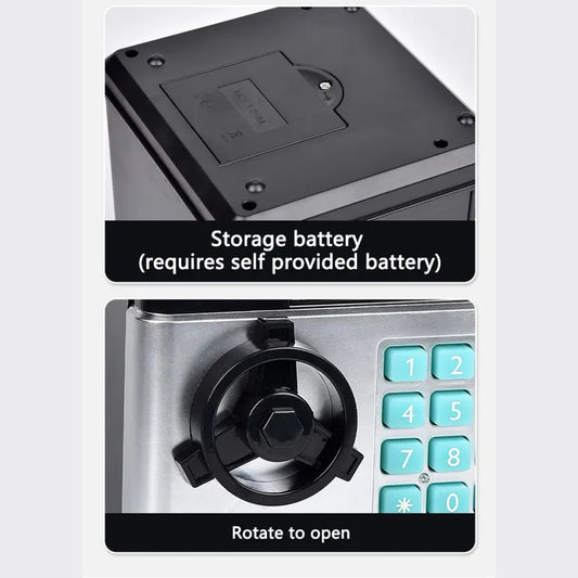 2-Piece Black Smart ATM Piggy Banks - Kids Electronic Money Safe with Password Lock & Auto-Roll in/out Feature - Image 4