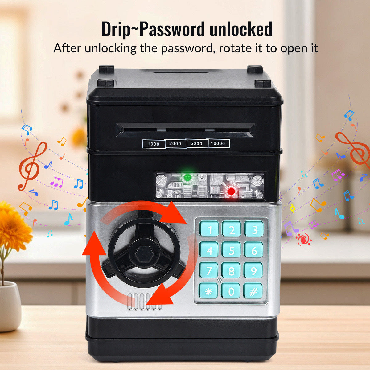 2-Piece Dark Blue Smart ATM Piggy Banks - Kids Electronic Money Safe with Password Lock & Auto-Roll in/out Feature - Image 3