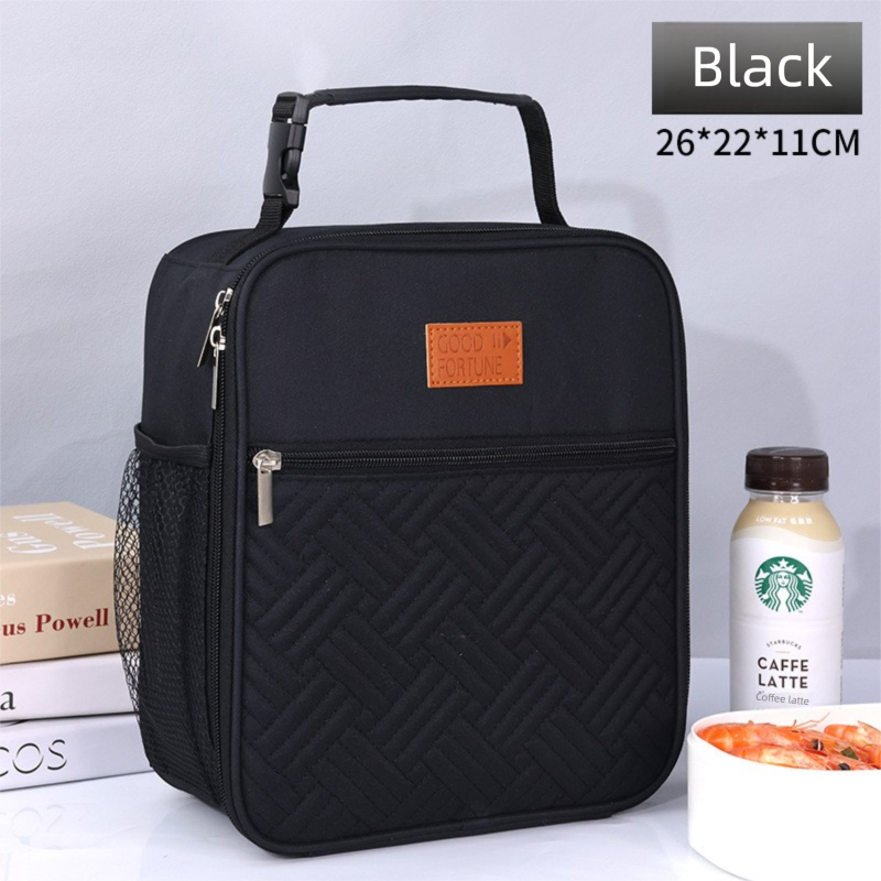 2-Pack Plaid Pattern Insulated Lunch Bag Set(Black & White) - Oxford Cloth Tote with Thermal Aluminum Foil, Large Capacity for Work and Picnic - Image 2