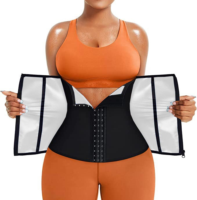 Silver Ion Sauna Waist Trainer for Women(Size M) - 2-in-1 Zipper and Hook/Eye Sweat-Wicking Sports Girdle, Postpartum Fitness Shapewear
