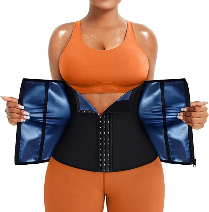 Blue Silver Ion Sauna Waist Trainer for Women(Size S) - 2-in-1 Zipper and Hook/Eye Sweat-Wicking Sports Girdle, Postpartum Fitness Shapewear