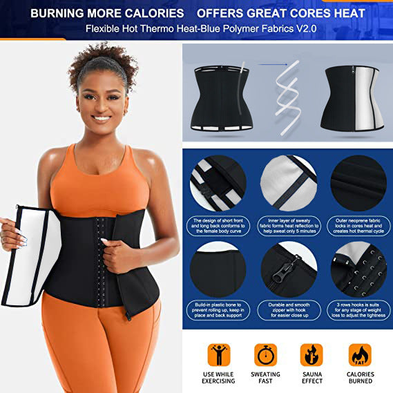 Blue Silver Ion Sauna Waist Trainer for Women(Size 3XL) - 2-in-1 Zipper and Hook/Eye Sweat-Wicking Sports Girdle, Postpartum Fitness Shapewear - Image 3
