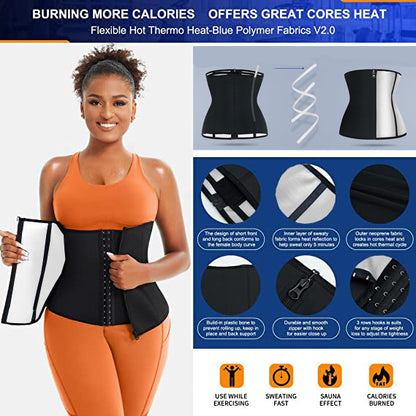 Blue Silver Ion Sauna Waist Trainer for Women(Size 3XL) - 2-in-1 Zipper and Hook/Eye Sweat-Wicking Sports Girdle, Postpartum Fitness Shapewear - Image 3