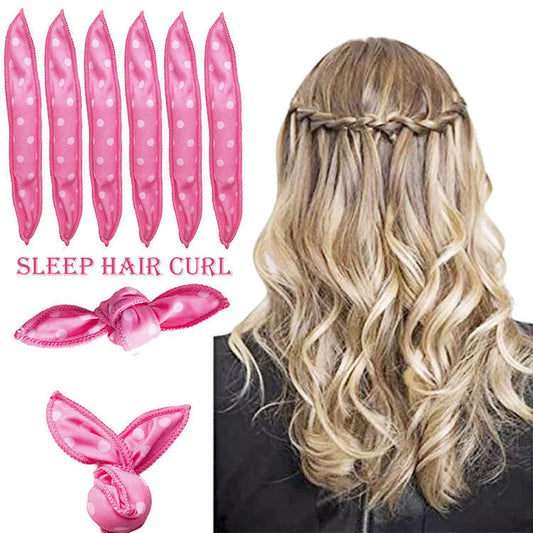 20-Pack Pink Polka Dot Bow Sponge Hair Rollers Set -  Soft Sleep Pillow Lazy No-Heat Curler for Heatless Loose Curls Hair Style - Image 2