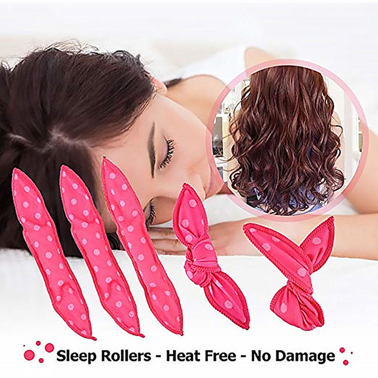 20-Pack Red Polka Dot Bow Sponge Hair Rollers Set -  Soft Sleep Pillow Lazy No-Heat Curler for Heatless Loose Curls Hair Style - Image 5