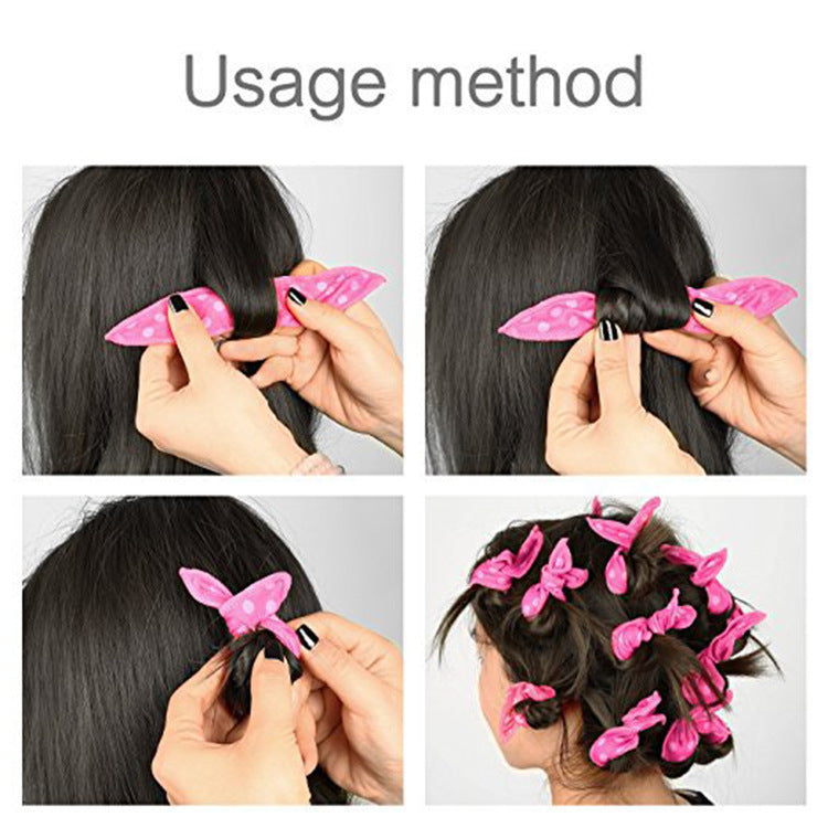 20-Pack Purple Polka Dot Bow Sponge Hair Rollers Set -  Soft Sleep Pillow Lazy No-Heat Curler for Heatless Loose Curls Hair Style - Image 4