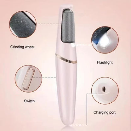 White Wireless Electric Foot Grinder With Two Heads - Automatic Pedicure Tool for Removing Callus and Dead Skin, Portable Small Handheld Design & USB Rechargeable - Image 3