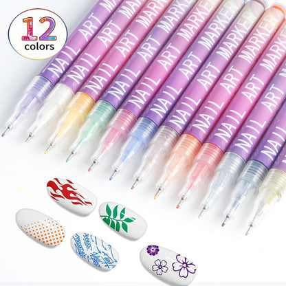 12-Color Acrylic Nail Art Marker Pen Set - Waterproof and Quick Drying, DIY Beauty Nail and Artistic Graffiti Pens - Image 4