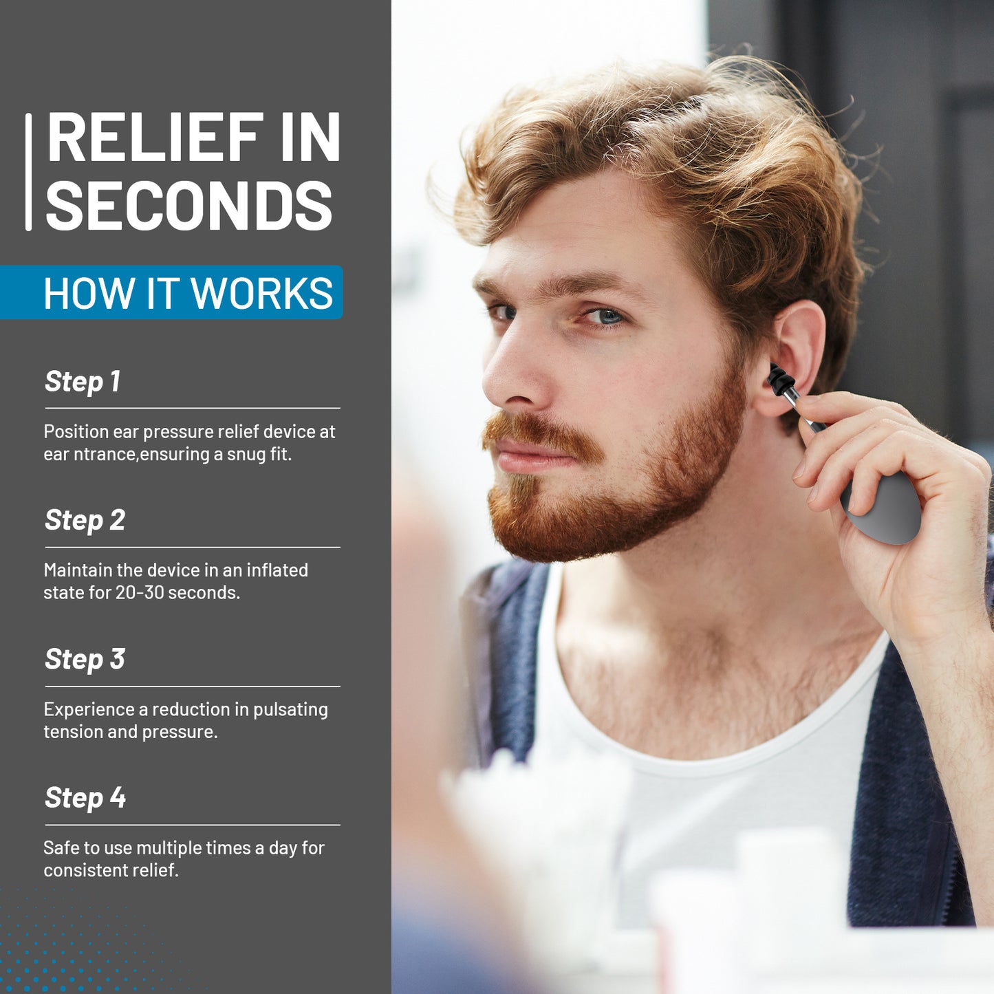 Grey Portable Manual Ear Massager - Natural Relief and Decompression Tool, Inner Ear Pressure Stimulator Device - Image 2