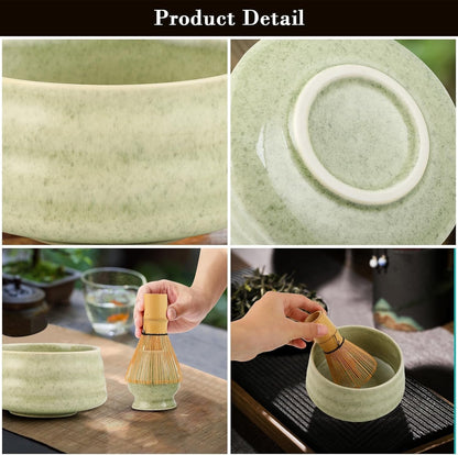 Matcha Color Ceremony 5-Piece Matcha Ceramic Tool Set - Gift Box with Whisk (Chasen), Whisk Holder (Chasen Kuse-Naoshi), Bowl, Sieve, and Scoop - Image 3