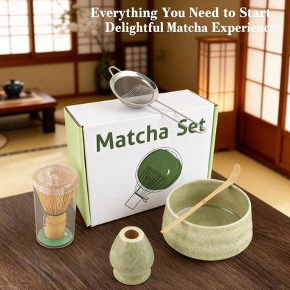 Matcha Color Ceremony 5-Piece Matcha Ceramic Tool Set - Gift Box with Whisk (Chasen), Whisk Holder (Chasen Kuse-Naoshi), Bowl, Sieve, and Scoop - Image 4