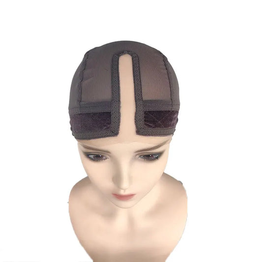 2-Pack Dark Brown U-Part Covered-Ear Wig Cap with 4x5 Inch Double Velvet Lace - Comfort & Stability, for Wig Making and Secure Wear