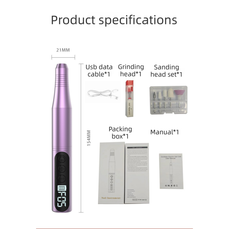 Black Portable Wireless Professional Electric Nail Drill Machine Includeing 6 Nail Drill Bits- High-Speed 20000 RPM, Adjustable 4-Speeds with LCD Display - Image 2