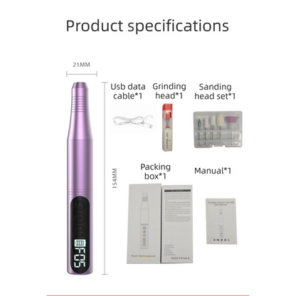 Purple Portable Wireless Professional Electric Nail Drill Machine Includeing 6 Nail Drill Bits- High-Speed 20000 RPM, Adjustable 4-Speeds with LCD Display - Image 2