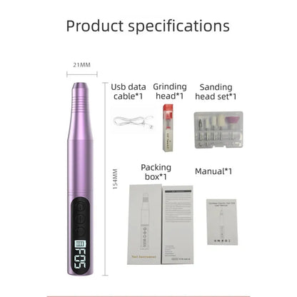 Purple Portable Wireless Professional Electric Nail Drill Machine Includeing 6 Nail Drill Bits- High-Speed 20000 RPM, Adjustable 4-Speeds with LCD Display - Image 2