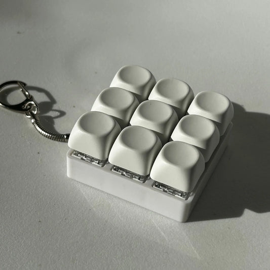 2-Pack White Mechanical 9-Keyboard Fingertip Toy Keychain - Key Pressure Relief, PVC Fingertip Toy