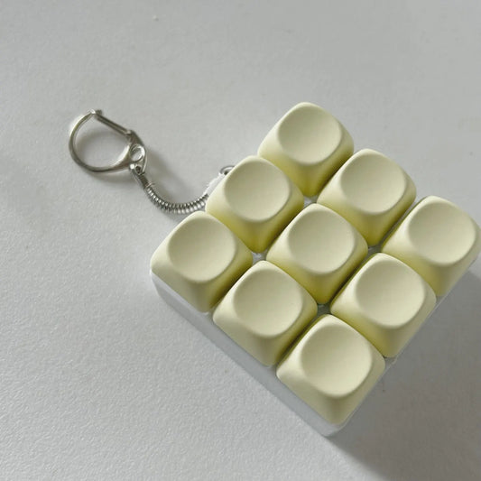 2-Pack Light Yellow Mechanical 9-Keyboard Fingertip Toy Keychain - Key Pressure Relief, PVC Fingertip Toy