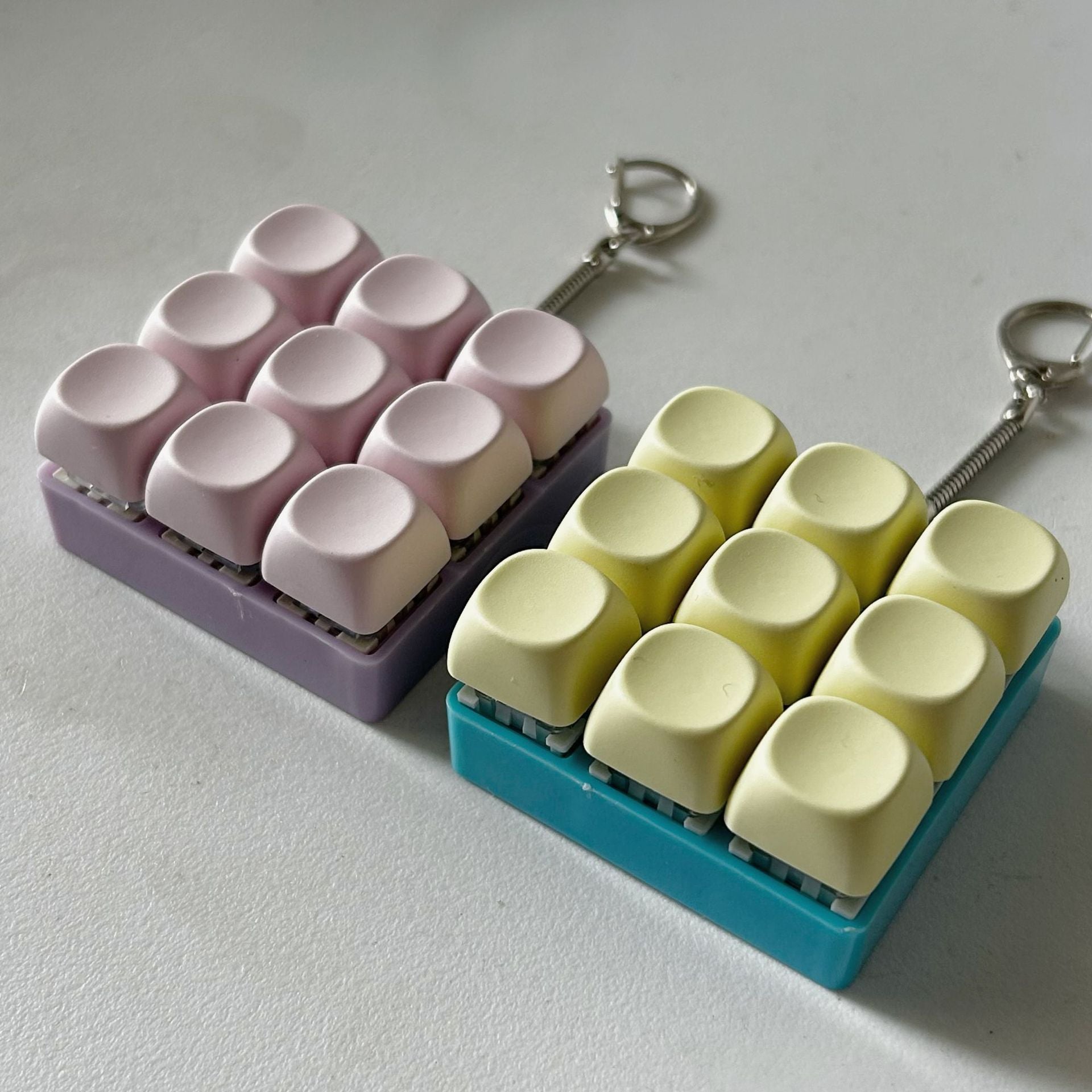 2-Pack Light Blue Mechanical 9-Keyboard Fingertip Toy Keychain - Key Pressure Relief, PVC Fingertip Toy - Image 2