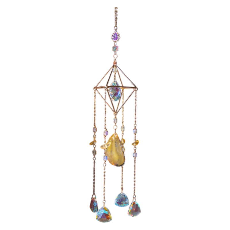 Twilight Sun Handmade Crystal Ornament - Agate Slice & Prism for Window Rainbow Making - Image 2