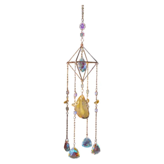 Twilight Sun Handmade Crystal Ornament - Agate Slice & Prism for Window Rainbow Making - Image 2