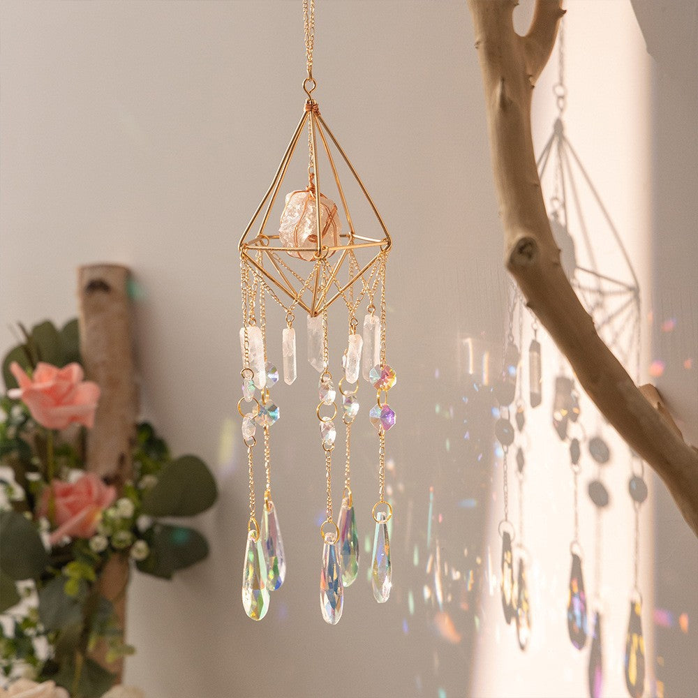 Cloud & Rain Handcrafted Suncatcher - Natural Agate & Cone Prism for Window Decoration