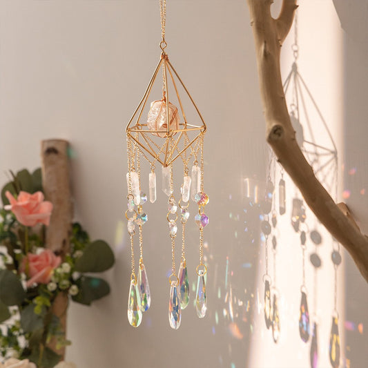 Cloud & Rain Handcrafted Suncatcher - Natural Agate & Cone Prism for Window Decoration