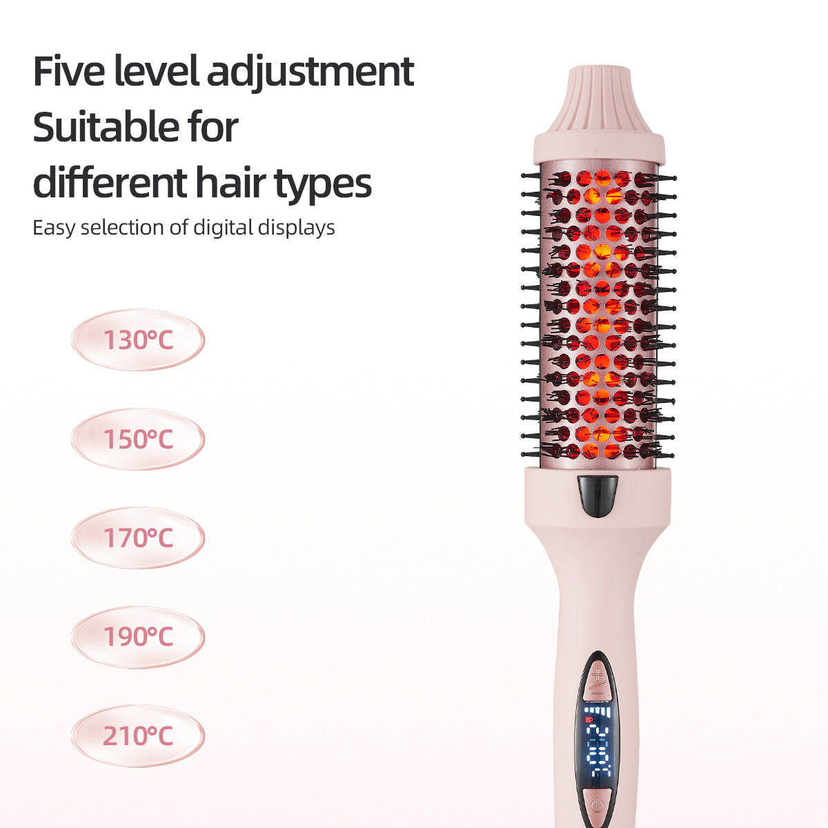 2-in-1 Pink Volumizing Hair Straightening Brush & Curling Iron - Tourmaline Ceramic Heating, With 5 Adjustable Temperature Settings and Anti-Scald Shell - Image 2