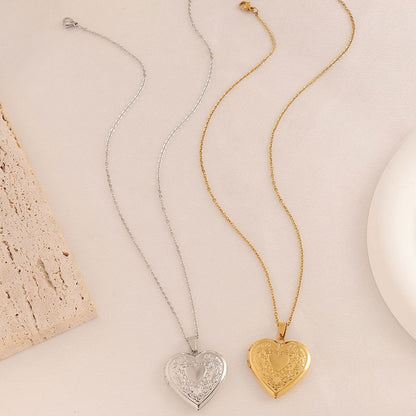 2-Pack Luxury Fading-Resistant Titanium Steel Heart Locket Necklace(Sliver & Gold) - Simple Photo Frame Pendant on Collarbone Chain - Image 3